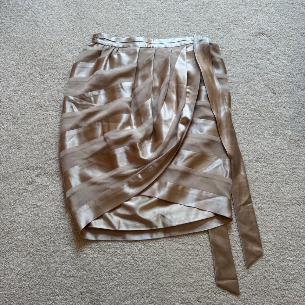 HTF! Club Monaco Gold Silk Wrap Skirt - Size 0 - Picture 6 of 6